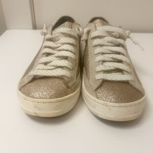 Champagne Glitter P448 Sneakers with faux hair on heel size 39